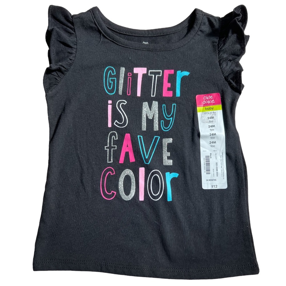 Okie Dokie Short Sleeve Black T-Shirt | 60% cotton 40% Polyester | NWT | 24 mths
